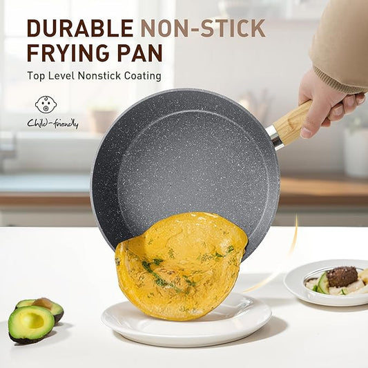 DishDelight Induction Pots and Pans Set, 12 Piece Nonstick Cookware, Granite Cooking Set with Frying Pans, Gray