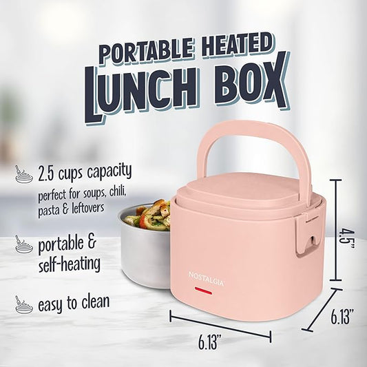 Nostalgia Portable Heated Lunch Box – 2.5-Cup Stainless Steel Food Warmer – Detachable Cord, Leak-Proof Lid, Carry Handle – Portable for Work & Travel – Cherry Blossom
