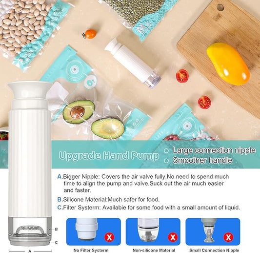Hand Pump for Sous Vide Bags & Vaccum Containers, Manual Handheld Vacuum Pump,Jar Vacuum Sealer for Wide & Regular Mouth Mason Jars
