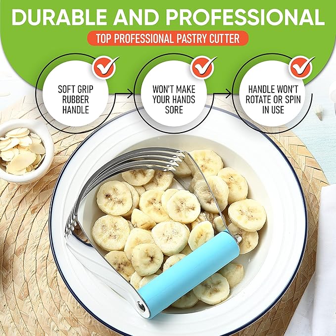 Spring Chef Stainless Steel Zester, Fine Shred & Professional Large Dough Blender - 2 Product Bundle - Aqua Sky