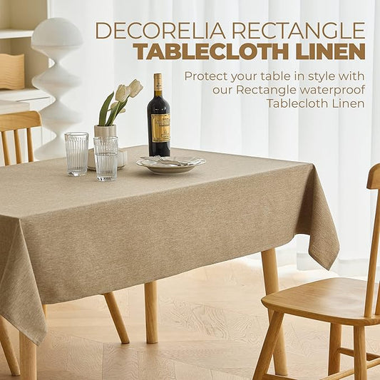 Waterproof Rectangle Dining Table Cover for 6 Seater, 6ft Table, Easy Wipe Clean Outdoor Linen Tablecloth for Party, Wedding and Camping (Oblong, 60 x 84 Inch (6-8 Seats), Natural)