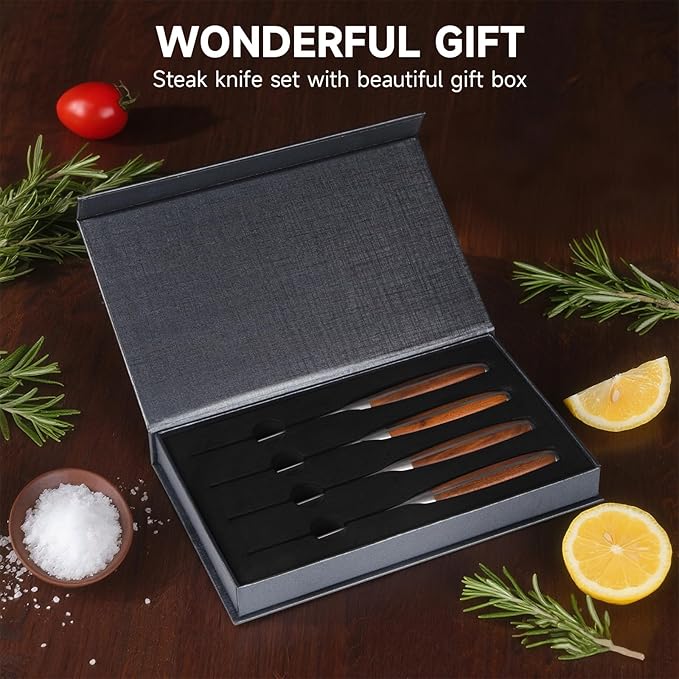 Steak Knives Set of 4-4.5 Inch Damascus Pattern Ultra-Sharp High Carbon Stainless Steel Blade Fruit Knife, Professional Paring Knives Sets, Christmas Gifts with Gift Box