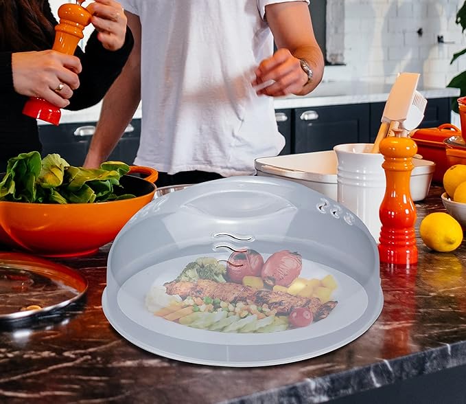 Microwave Cover for Food 2PCS Microwave Splatter Cover Large Microwave Plate Food Cover With Easy Grip Handle Anti-Splatter Lid With Enlarge Steam Vents,11.5 Inch,BPA Free & Dishwasher Safe 2-PCS
