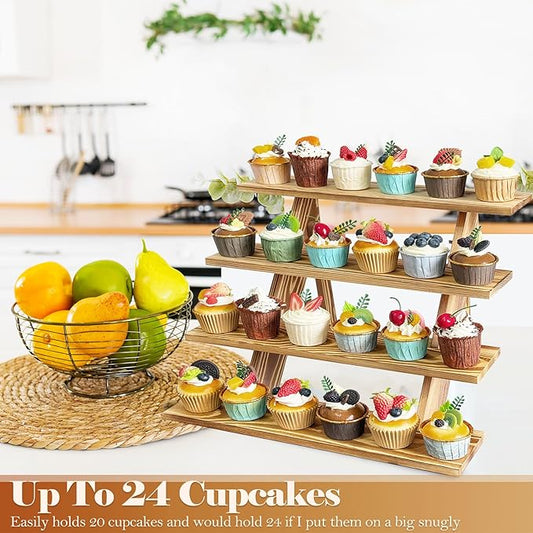 Wooden Cupcake Stand 4 Tier Cupcake Stand Rustic Wood Cake Stand for 24 Cupcakes Wedding Cupcake Display
