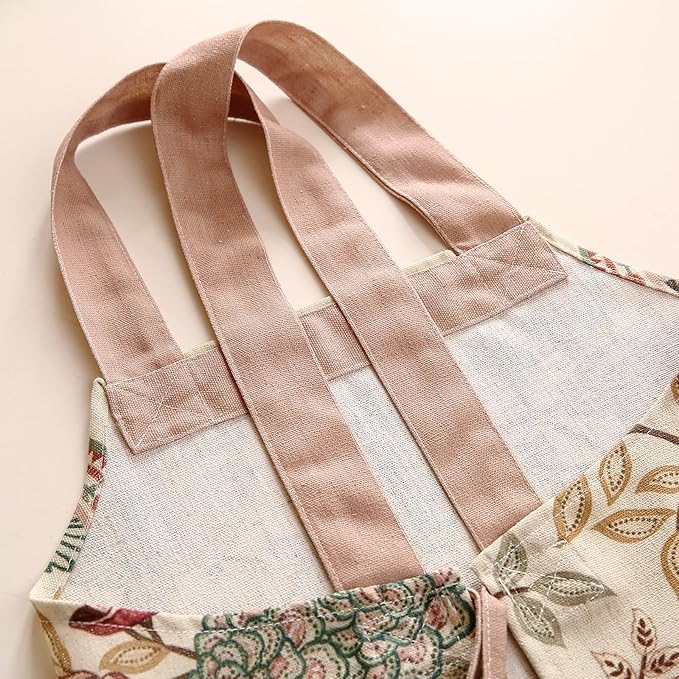 patdrea Blue Floral Linen Apron with Pocket,French Kitchen Garden Chef BBQ Aprons for Women and Men,Crisscross Back Straps