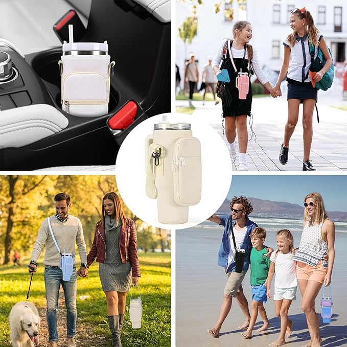 Water Bottle Carrier Bag for Stanley 40/30 oz Tumbler with Phone Pocket Neoprene Water Bottle Holder with Shoulder & Handheld Strap Stanley Cup Accessories