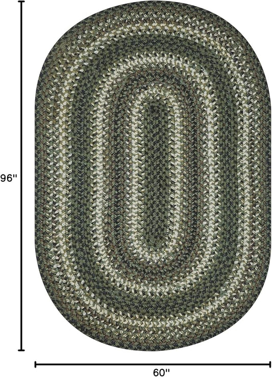 Homespice Pinecone Oval Braided Rug 5x8' - Rustic Jute Braided Dark Green Rug for Bedroom and Living Room