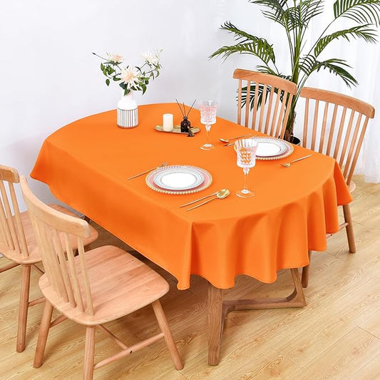 Wolkemer Small Oval Tablecloth 52 x 70 Inch Washable Fabric Table Cloth Solid Orange Table Cover for Dining Wedding Party Banquet Tabletop Decoration