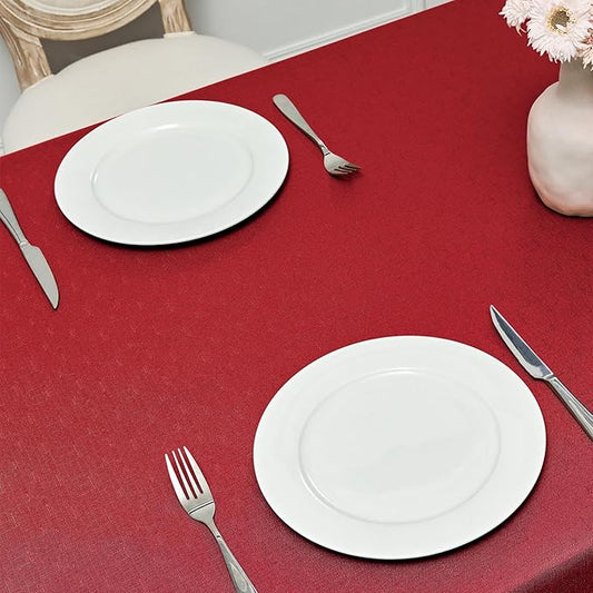 Rectangle Tablecloth Waterproof 60x84 inch Linen Textured Table Cloth Stain and Wrinkle Resistant Washable, Decorative Fabric Table Cover for Dining, Party and Camping, Red