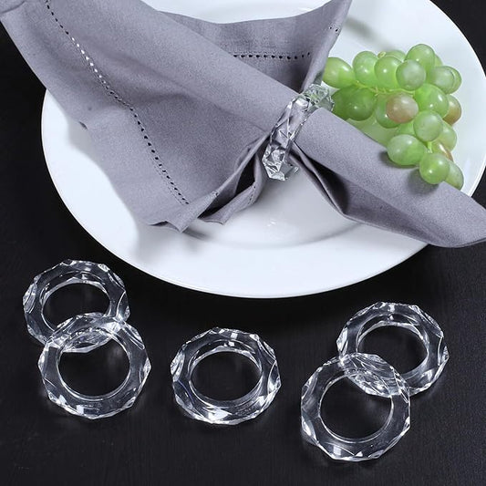 ALPHA Living HOME Transparent Acrylic Napkin Rings - Set of 12 Elegant Serviette Holders for Wedding, Party, Dining Table & Holiday Décor - Clear Napkin Rings by