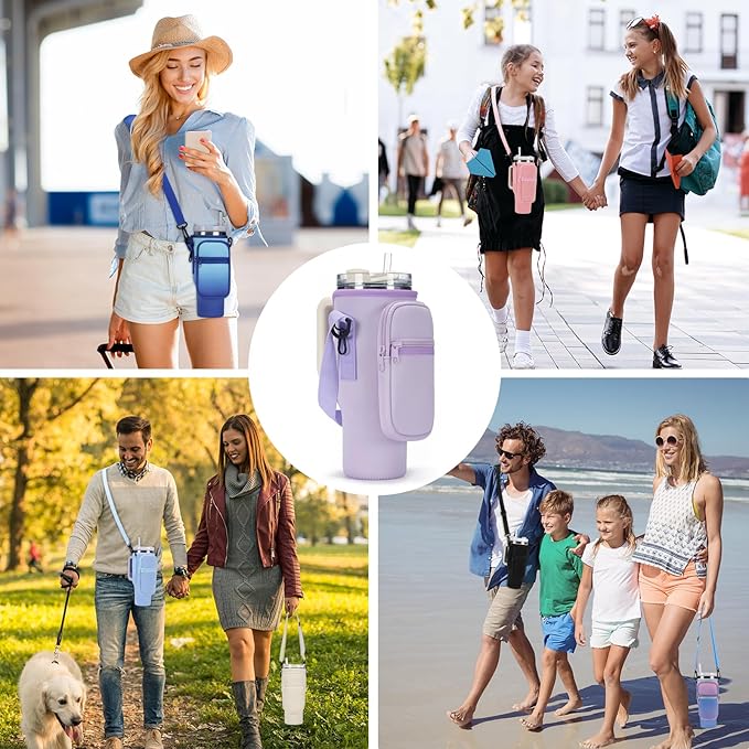 Water Bottle Carrier Bag for Stanley 40/30 oz Tumbler with Phone Pocket Neoprene Water Bottle Holder with Shoulder & Handheld Strap Stanley Cup Accessories