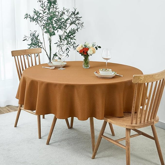 maxmill Fall Tablecloth Weaved Texture Design Stain Resistant Waterproof Anti-Shrink Spillproof Washable Soft Table Cloth for Dining Room Harvest Thanksgiving Parties, Round 70 Inch, Amber