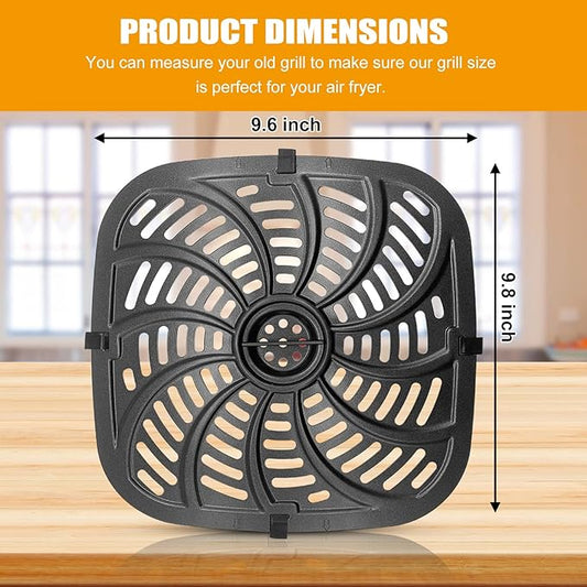 Air Fryer Grill Pan for Chefman TurboTouch Easy View Air Fryer 8 QT, Food Grade Non-Stick Air fryer Accessories Replacement Tray Rack Parts Grill Crisper Plate with Rubber Bumpers, Dishwasher Safe