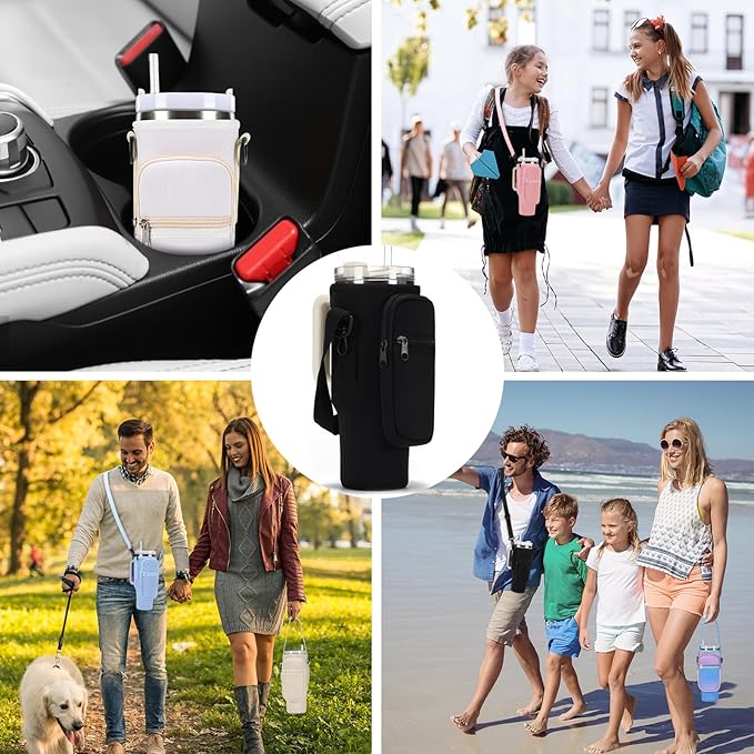 Water Bottle Carrier Bag for Stanley 40/30 oz Tumbler with Phone Pocket Neoprene Water Bottle Holder with Shoulder & Handheld Strap Stanley Cup Accessories