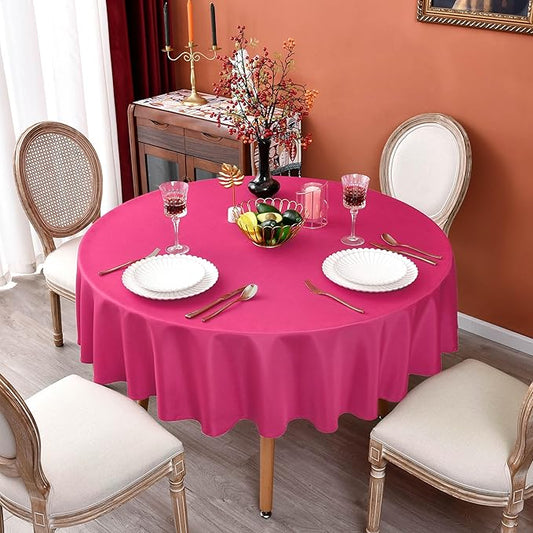 MEANMOY Hot Pink 210 GSM Water & Stain Resistant Round Tablecloth for Circle Table - Solid 90 Inch Fuchsia Table Cloth Cover in Wrinkle Free Durable Washable Polyester Fabric for Party, Banquet