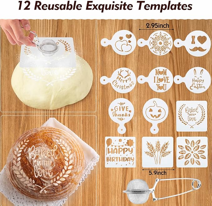 Sourdough Starter Kit, Sourdough Bread Baking Supplies, 40oz Sourdough Starter Jar, Silicone Banneton Bread Proofing Basket Set with 9" Round & 10" Oval,Artisan Bread Baking Tools,Silicone Bread Sling