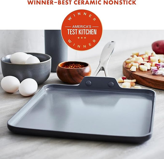 GreenPan Valencia Pro Hard Anodized Healthy Ceramic Nonstick 11" Griddle Pan, PFAS-Free, Induction, Dishwasher Safe, Oven Safe, Gray