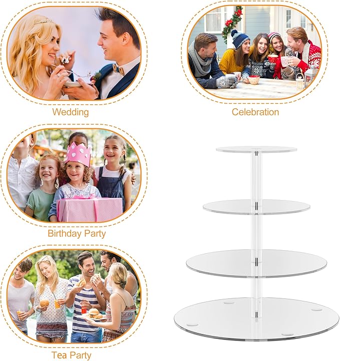 4 Tier Round Cupcake Stand, Acrylic Cupcake Display Stand for 38 Cupcakes, Clear Cupcake Holder Stand for Dessert Table, Cupcake Tower Stand for Wedding Birthday Party Graduation