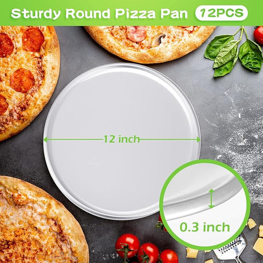 Rtteri 12 Pcs Pizza Pan Bulk Restaurant Aluminum Pizza Pan Set Round Pie Cake Plate Rust Free Cake Tray for Oven Baking Home Kitchen Restaurant Easy Clean (12 Inch)