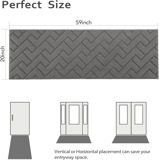 hicorfe Dirt Trapper Indoor Doormat,20"x59" Welcome Door mat,Non Slip Backing Washable Door Mats,Absorbent and Resistant Low-Profile Entrance Inside Floor Mat for Front Back Door,Entryway (Grey)