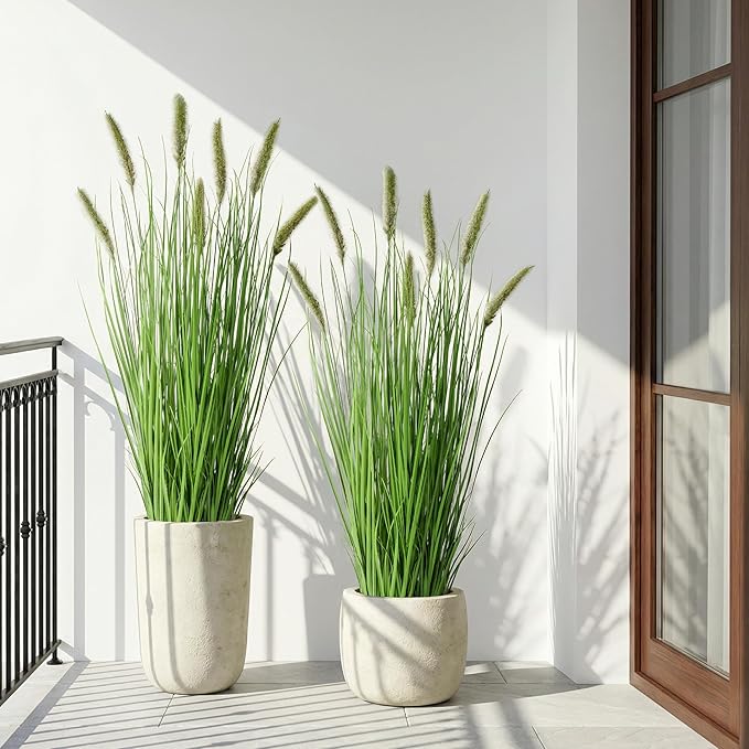 Artificial Cattail Reed Grass Plants Indoor ,Faux Cattail Grass Plant Artificial Plant Grass Outdoor,Fake Grass Tall Green Onions Fake Plant, Living Room Kitchen Office Decoration 47“2 Pcs