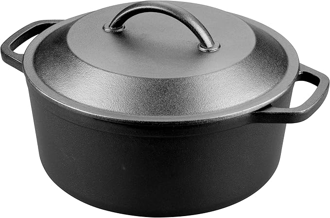 VORRINGARD Pre-Seasoned Cast Iron Dutch Oven with Lid, Round and Dual Handles, for Stovetop, Camping, Grill, Induction, Electric, Black, 4.5qt