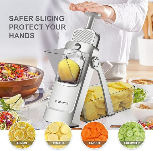 SupMaKin Upgrade Larger Safe Mandoline Slicer with Cheese Grater Potato Slicer for Chips, Vegetable & Food Cutter,Thickness Adjustable 0.1-8 mm, Kitchen Faster Slice (Only Slicer)