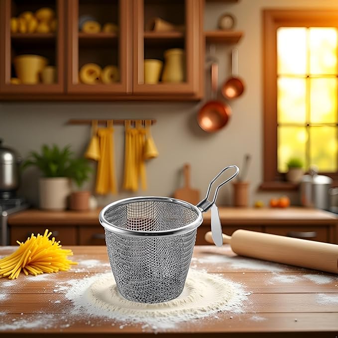Stainless Steel Pasta Basket, Mesh Spider Food Dumpling Noodle Strainer, Fine Mesh Strainer with Handle, Food Strainers