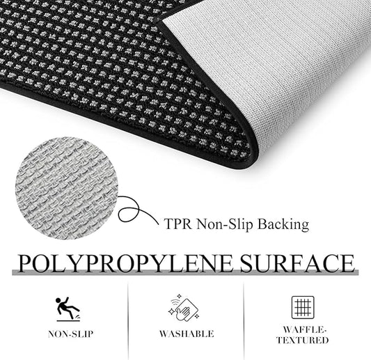 Kitchen Rugs,Non Slip Absorbent Kitchen Mats for Floor-Thick Stain Resistant Washable Kitchen Floor Mat Runner Carpet for Hallways,Entryway,Laundry Room,Sink(17"x29"+17"x59",Black,Roll Package)