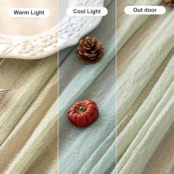 Keketoarrange Sage Green Spring Easter Cheesecloth Table Runner 120 Inch 10 FT Rustic Boho Cheese Cloth Runner for Wedding Baby Shower Bridal Shower Sheer Gauze Centerpiece Home Decorations