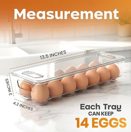 Utopia Home Egg Container With Lid and Handle for Refrigerator - Pack of 4 - Clear Stackable Egg Holder for Kitchen Storage and organization