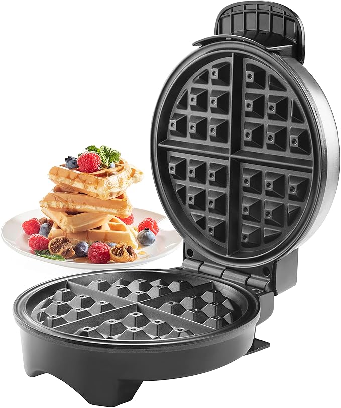 Belgian Waffle Maker- Non-Stick 7" Waffler Iron w Adjustable Browning Control, Electric Baker Makes Thick Fluffy Waffles- Easy Use Kitchen Appliance Essential for Breakfast Brunch Morning w Recipes