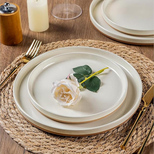 AmorArc Ceramic Dinnerware Set for 8 | Speckled Stoneware Plates and Bowls with Rustic Terracotta Underside| Scratch Resistant,Dishwasher & Microwave Safe Dishes Sets- 24pcs