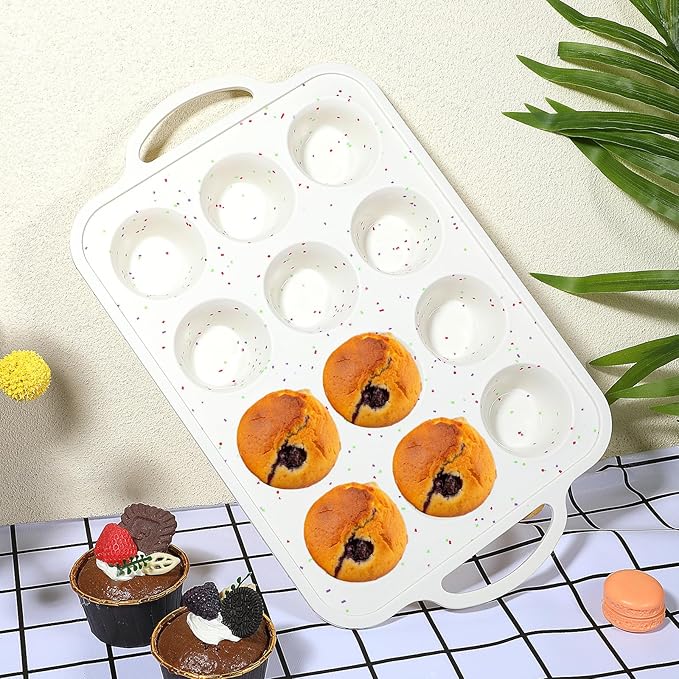 simarro Silicone Muffin Pans For Baking, 1 Pack Metal Reinforced Frame Mini Cupcake Pan 12-Cup Non-Stick Mini Muffin Pan For Homemade Muffins Cupcakes And Bread Cupcake Baking Pan Molds (1)