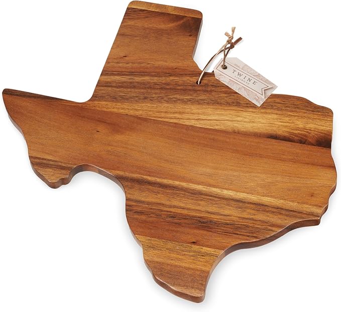 Twine Living Texas-Shaped Acacia Wood Cheese Board - Durable Cheese, Charcuterie and Serving Platter with Hanging Loop, Perfect for Entertaining and Kitchen Décor, Texas Cutting Board, Set of 1