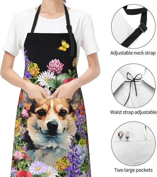 Apron with Pockets Aprons for Women Men Kitchen Chef Apron for Cooking Gardening Server Waitress Painting