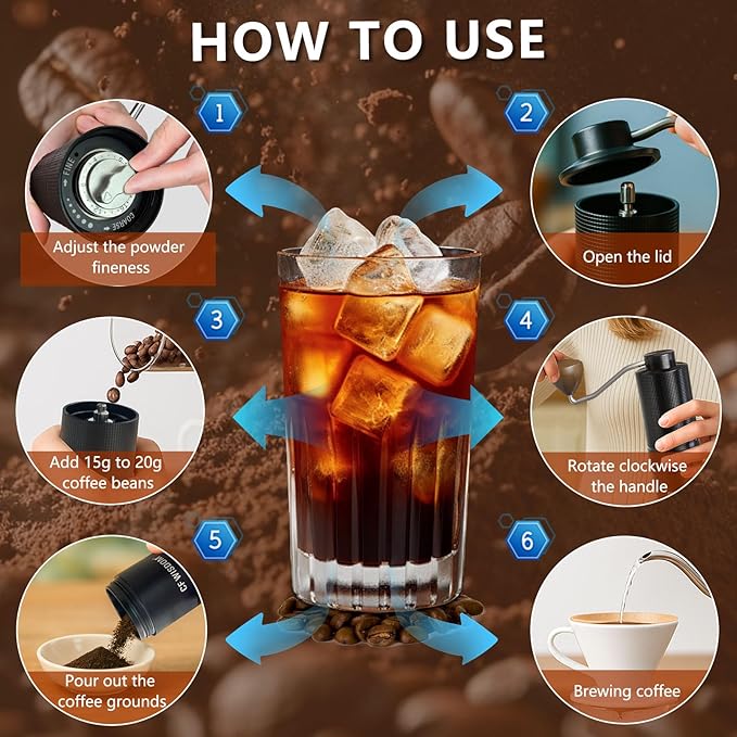 CF WISDOM Espresso Manual Burr Coffee Grinder – 420 Stainless Steel Conical Burrs, Dual Bearings, Precision Adjustable Hand Grinder, Portable Travel Coffee Bean Grinder