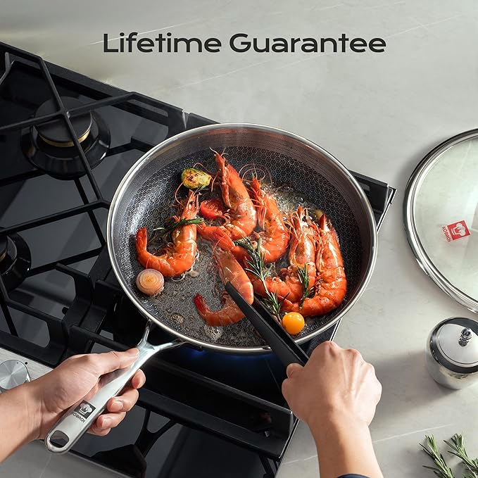 KOBACH 8in+Lid Nonstick Frying Pan - Stainless Steel Skillet, Dishwasher & Oven Safe, Compatible with Induction & Gas Stoves, Non-Toxic & Easy to Clean