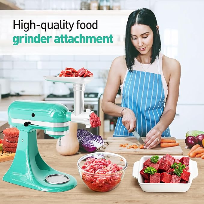 Metal Food Grinder Attachment for KitchenAid Stand Mixer, Meat Grinder Accessories Includes Sausage Stuffer Tube, Food Meat Processor Accessories, Easy to Clean,Perfect for Home Kitchen Use