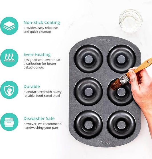 GEEOOLLAH Nonstick Donut Pan Set – 2-Piece Bakeware with 6-Cavity Mini and 12-Cavity Standard Molds, Durable Carbon Steel, Scratch-Resistant, Even Heating