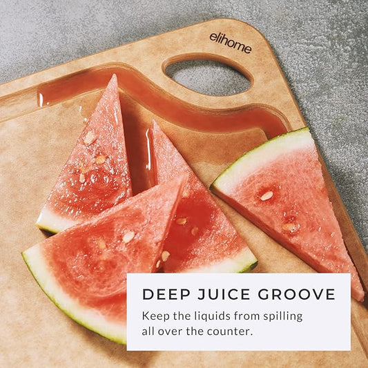 Elihome Classic Series Cutting Boards Set of 2, Natural Wood Fiber Composite, Dishwasher Safe, Eco-Friendly, Juice Grooves, Non-Porous, Made in USA, Medium (10"x 13") Natural and Black color