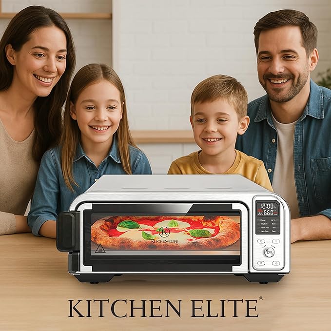 Kitchen Elite 8 in 1 Digital Toaster Oven Air Fryer Combo with Touch Panel and 12 Inch Pizza Capacity, Stainless Steel, Silver
