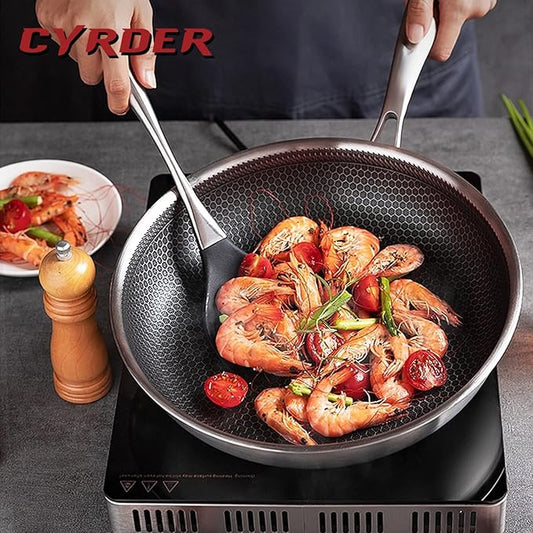 Cyrder Hybrid Nonstick 12.5Inch 316 Stainless Steel Pan, PFOA Free Wok, Dishwasher Oven Safe, Stay Cool Handle Skillet, Works with Induction Cooktop/Ceramic/Gas/Electric Stovetop