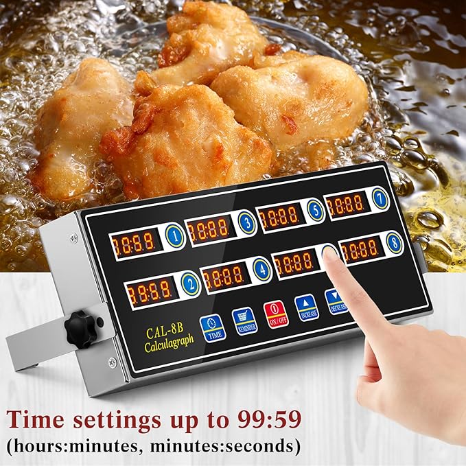 2 Pack Commercial 8 Channel Digital Kitchen Timer, Multi-Countdown Timer with Loud Alarm & Large LCD Display, Wall Mount or Countertop for Restaurant, Fry Station, Baking & Lab Use