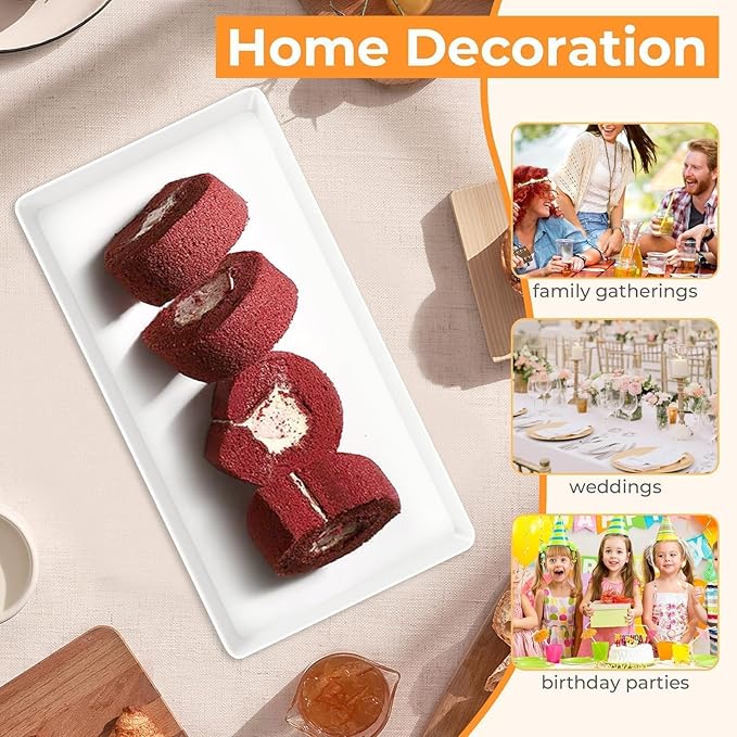 3pcs White Melamine Serving Trays, 11.8x6.2 Inch Reusable Rectangle Appetizer Platters, Plastic Tray for Desserts, Fruit, Cookies, Charcuterie, Snack, Party Food Display - Dishwasher Safe