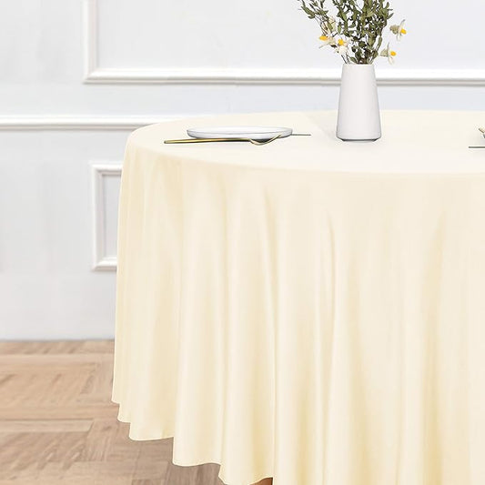 sancua Round Tablecloth - 108 Inch - Water Resistant Spill Proof Washable Polyester Table Cloth Decorative Fabric Table Cover for Dining Tables, Buffet Parties and Camping, Beige