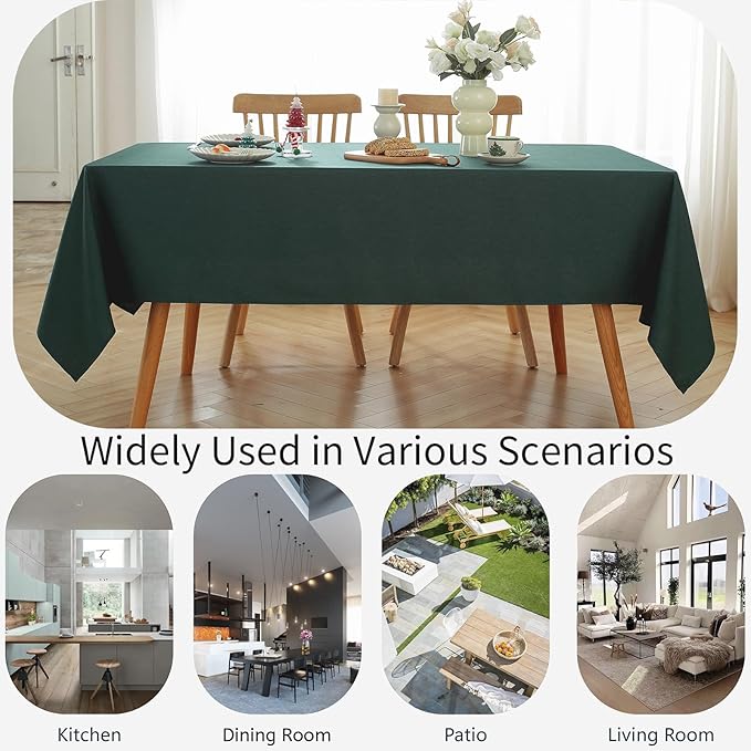 Alsoo Table Cloth for Rectangle Tables 60X75 Inch Linen Tablecloth Waterproof Spill Proof and Wrinkle Free Machine Washable Table Cover for Dining Tables, Kitchen, Parties and Christmas, Dark Green