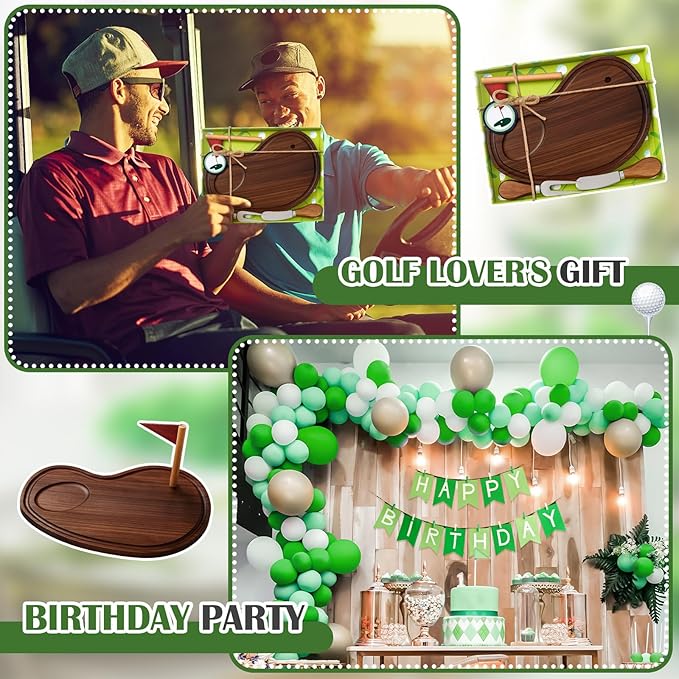 Ziliny Golf Cheese Board Gift Set Party Favor Prizes Charcuterie Wood Board with Knives and Box Father Day Gift for Dad Grandpa Party Tournament Game(9.8" x 7.7", Walnut Color)