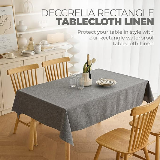 Waterproof Linen Table Cloth for 8ft Rectangle Table, Easy to Clean Wrinkle-Free Wipeable Outdoor Tablecloth for Wedding, Party, and Camping(Oblong, 60 x 120 Inch (10-12 Seats), Dark Grey)