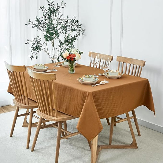 maxmill Fall Tablecloth Waterproof Spillproof Wrinkle Resistant Soft Weaved Texture Design Table Cloth for Harvest Thanksgiving Dinner Parties Indoor and Outdoor Use, Square 52 x 70 Inch, Amber